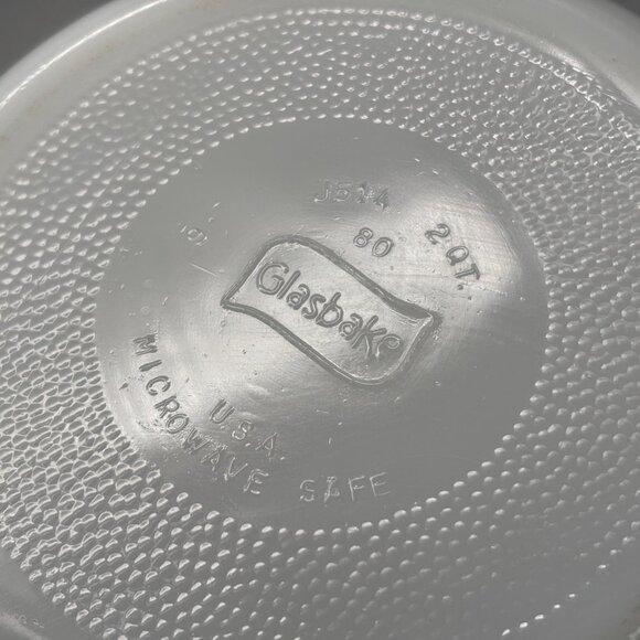 Vintage Glasbake Green Daisy Milk Glass Casserole Dish With Side Grip 2 Quart - Picture 5 of 5